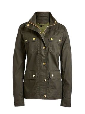 JCrew Factory Women's Olive Waxed Utility Jacket with Gold Hardware